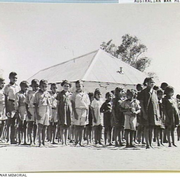 Aboriginal children outside The Bungalow, Alice Springs [altered from original title]